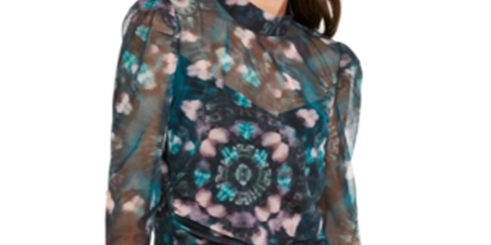 INC International Concepts Women's Floral Print Mock Neck Top Blue Size X-Small