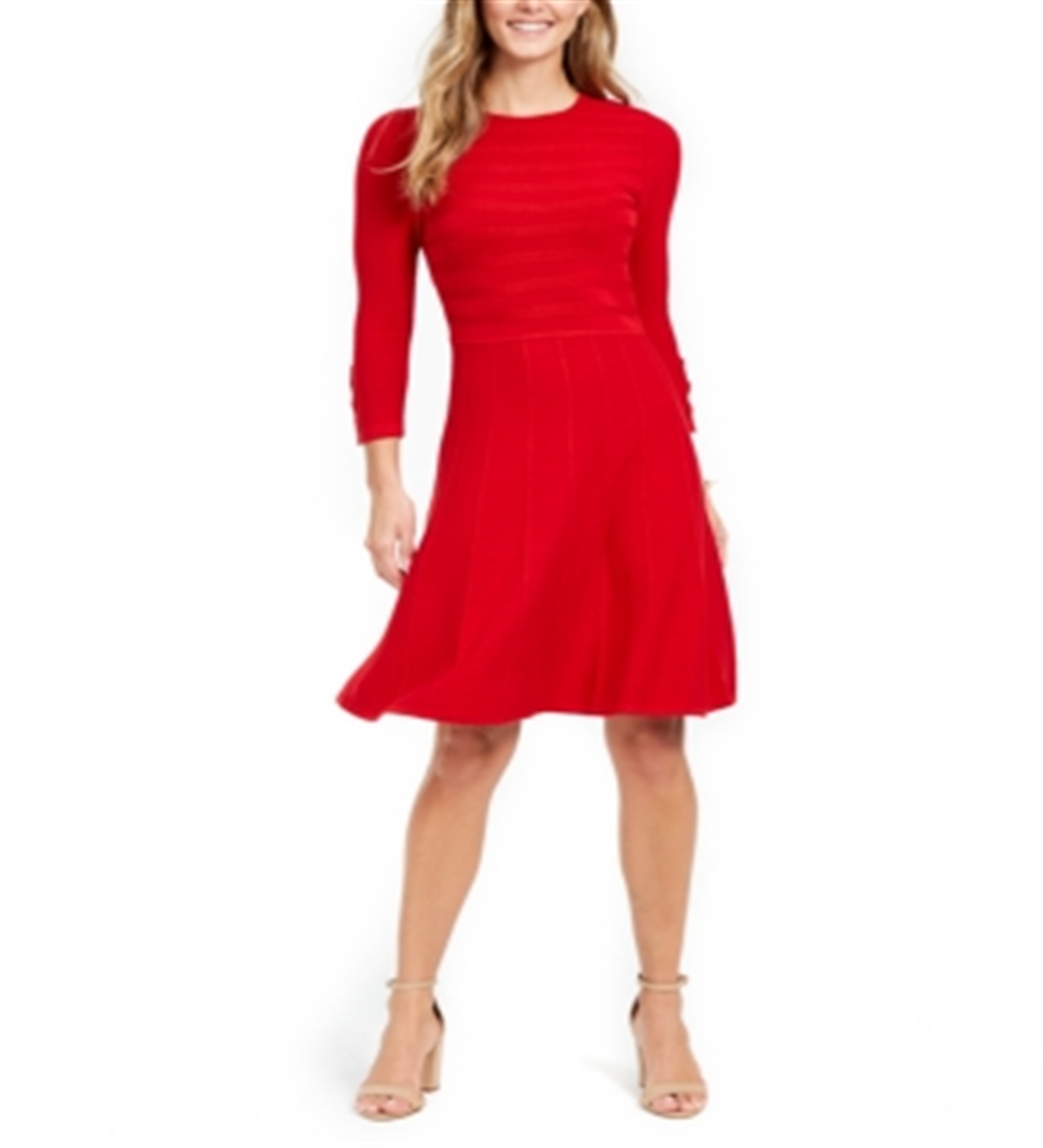 Jessica Howard Women's Ribbed Button Cuff Sweater Dress Red Size -XL