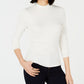 Bar III Women's Ribbed Mock Neck Top White Size L