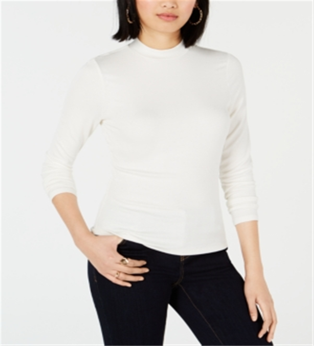 Bar III Women's Ribbed Mock Neck Top White Size L