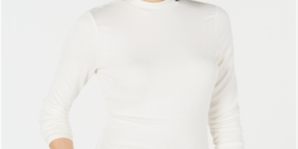 Bar III Women's Ribbed Mock Neck Top White Size L