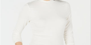 Bar III Women's Ribbed Mock Neck Top White Size L