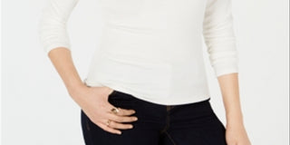 Bar III Women's Ribbed Mock Neck Top White Size L