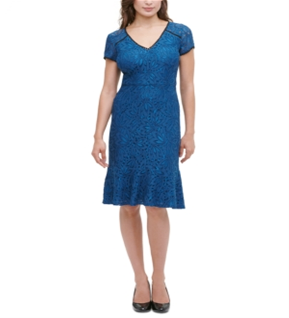 Kensie Women's Lace Flounce MIDI Dress Blue Size 16
