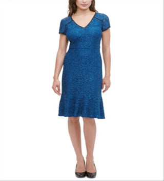Kensie Women's Lace Flounce MIDI Dress Blue Size 16