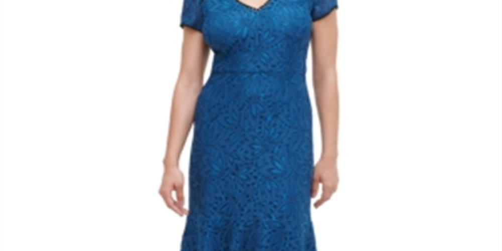 Kensie Women's Lace Flounce MIDI Dress Blue Size 16