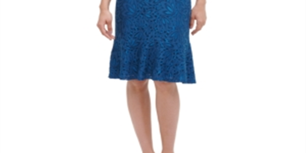 Kensie Women's Lace Flounce MIDI Dress Blue Size 16