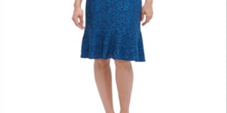 Kensie Women's Lace Flounce MIDI Dress Blue Size 16