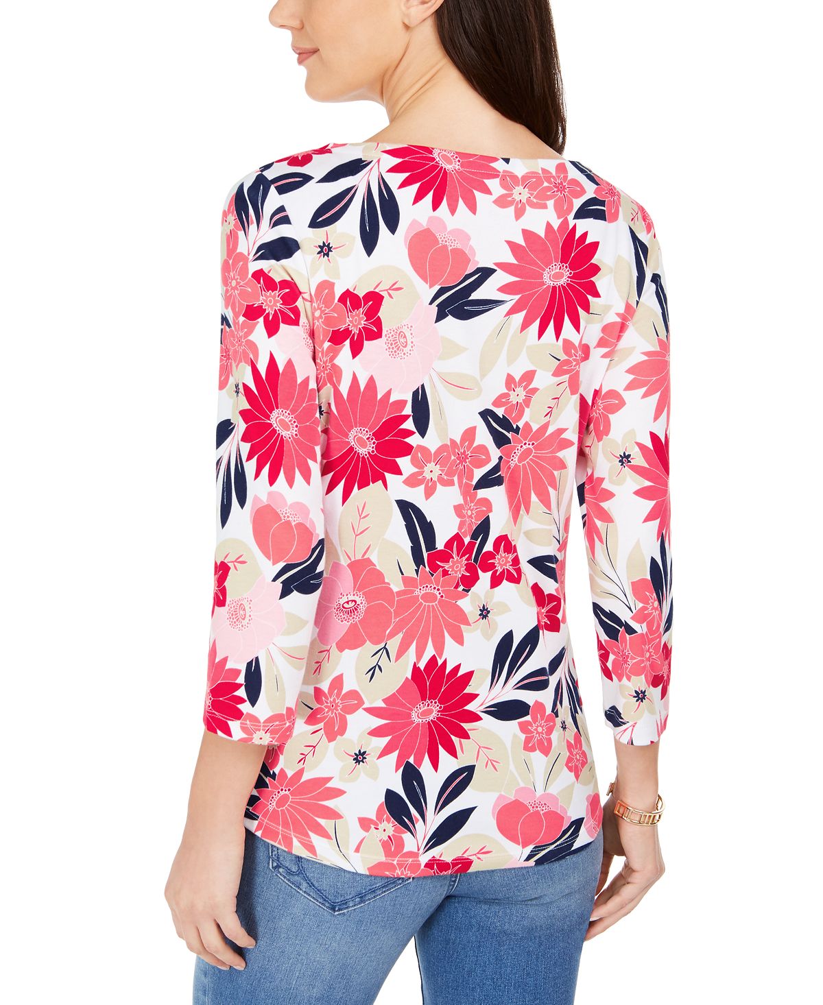 Charter Club Women's Floral Print Top Red Size Large