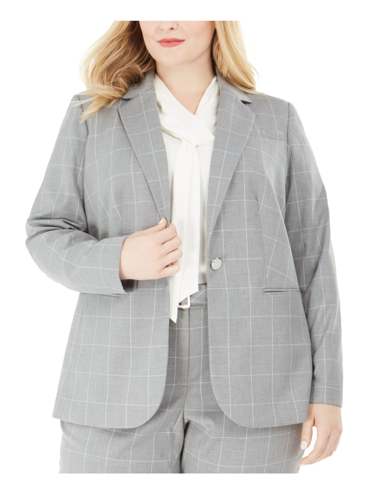 Calvin Klein Women's Plus One Button Blazer Suit Gray Size 14W