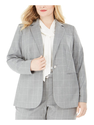 Calvin Klein Women's Plus One Button Blazer Suit Gray Size 14W