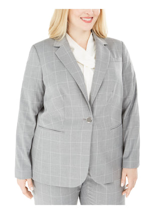 Calvin Klein Women's Plus One Button Blazer Suit Gray Size 14W
