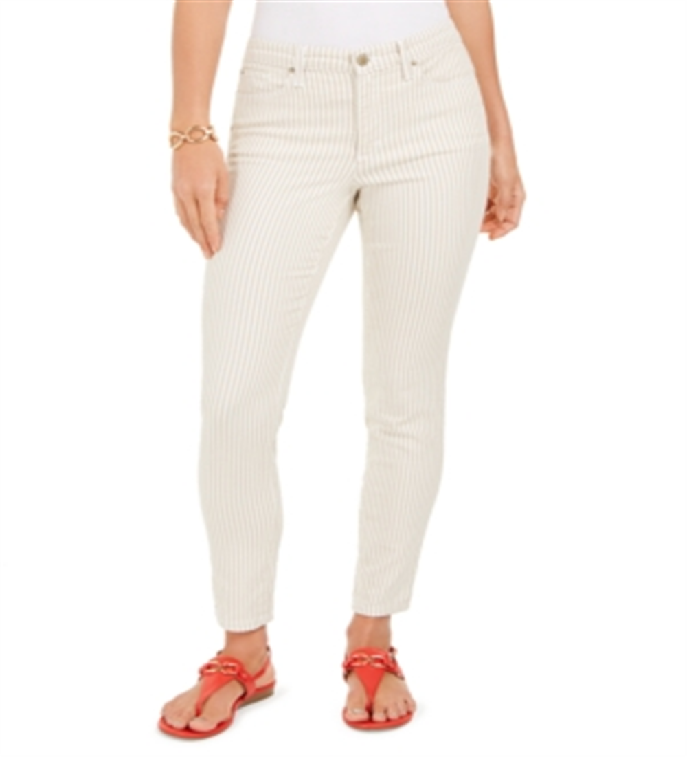 Charter Club Women's Printed Stripe Bristol Skinny Ankle Jeans Creme Size L