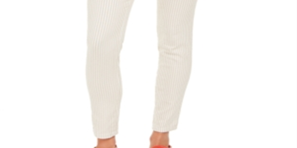 Charter Club Women's Printed Stripe Bristol Skinny Ankle Jeans Creme Size L