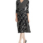 Ralph Lauren Women's Belted Herringbone 3/4 Sleeve V Neck Tea Length Fit Flare Wear to Work Dress Black Size 2