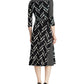 Ralph Lauren Women's Belted Herringbone 3/4 Sleeve V Neck Tea Length Fit Flare Wear to Work Dress Black Size 2