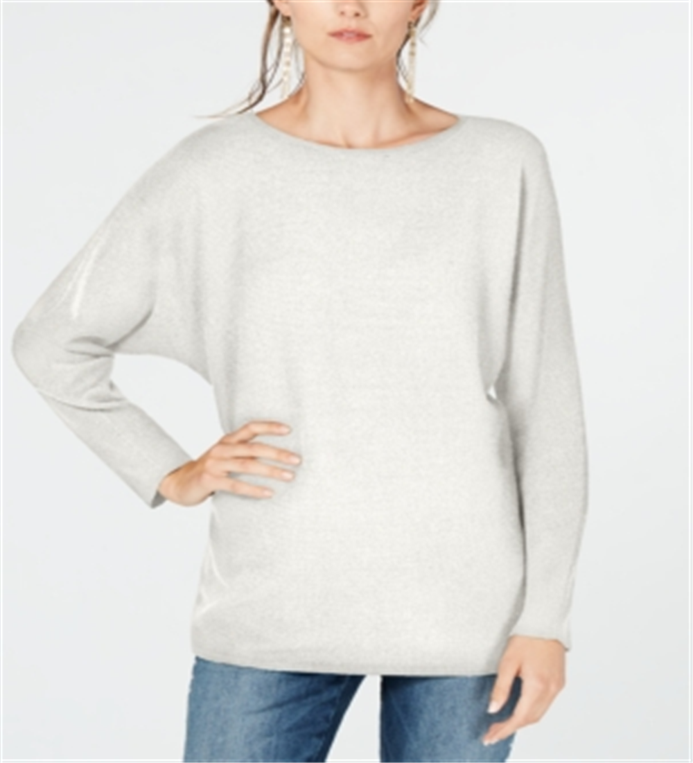 INC International Concepts Women's Dolman Sleeves Jewel Neck Pullover Sweater White Size Small