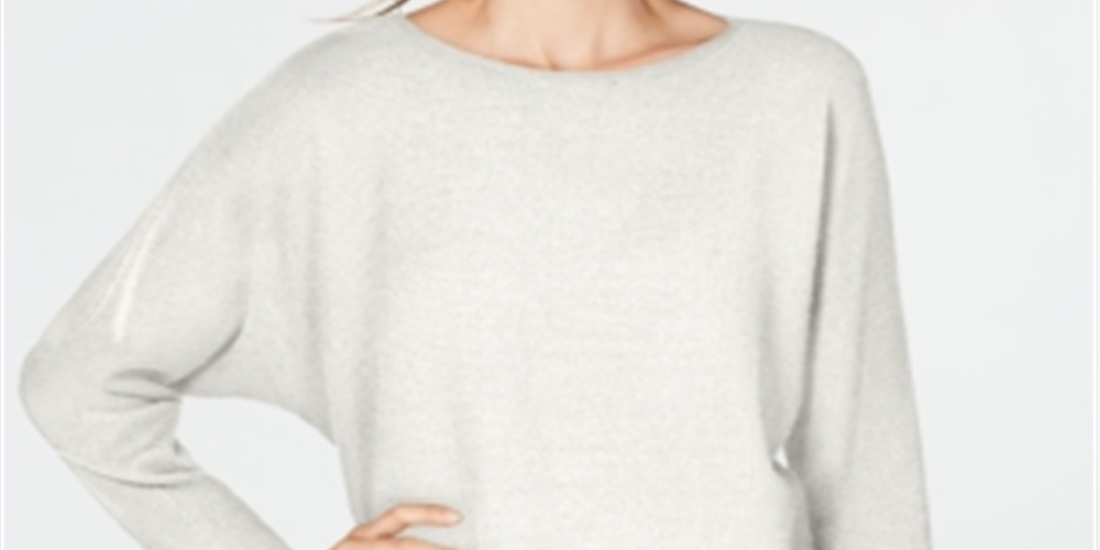 INC International Concepts Women's Dolman Sleeves Jewel Neck Pullover Sweater White Size Small