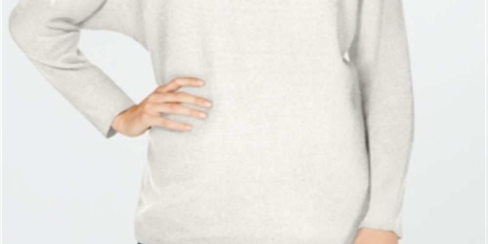 INC International Concepts Women's Dolman Sleeves Jewel Neck Pullover Sweater White Size Small