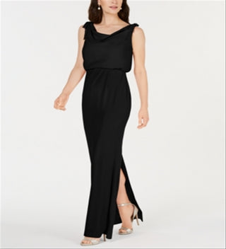 Adrianna Papell Women's Blouson Cowlneck Gown Black Size 0