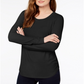 INC International Concepts Women's Knit Top Deep Scoop Neck Ribbed Long Sleeve Black Size X-Large
