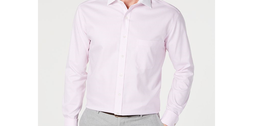 Tasso Elba Men's Regular Fit Button Front French Cuff Shirt Pink Size XL