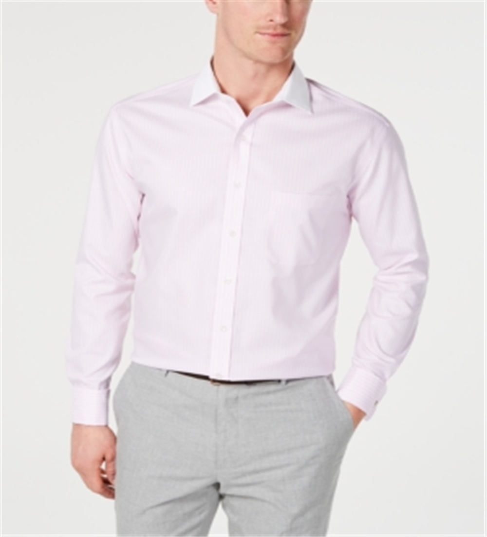 Tasso Elba Men's Regular Fit Button Front French Cuff Shirt Pink Size XL