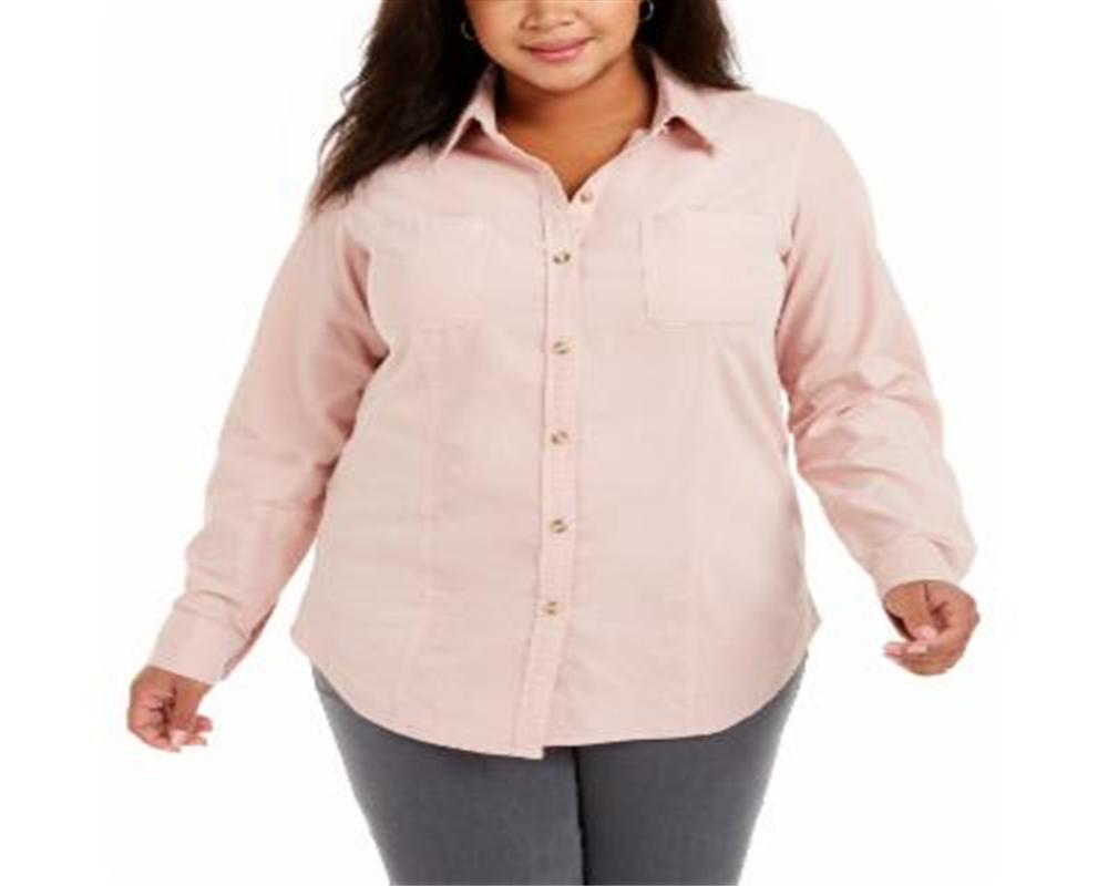 Charter Club Women's Ballet Ribbon Cotton Corduroy Shirt Pink Size 2X