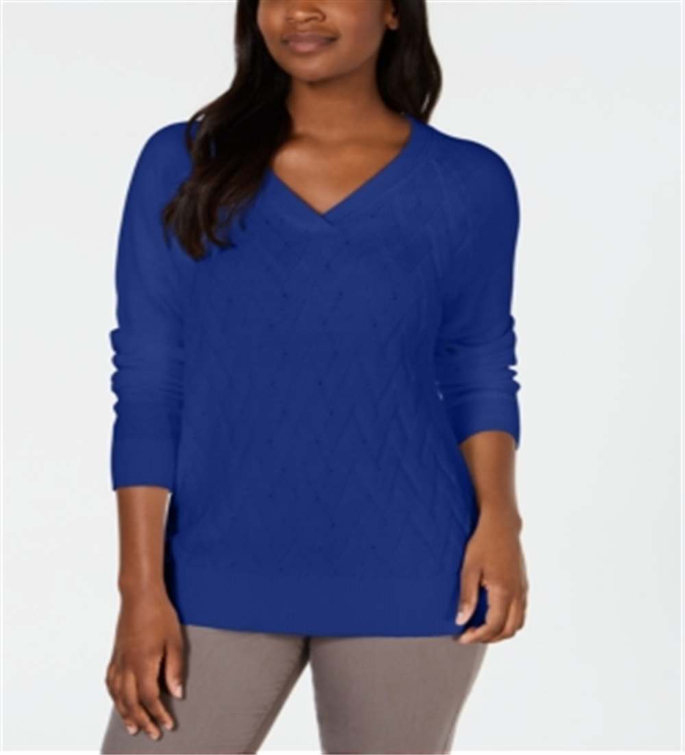 Karen Scott Women's Basket Stitch Sweater Blue Size Large
