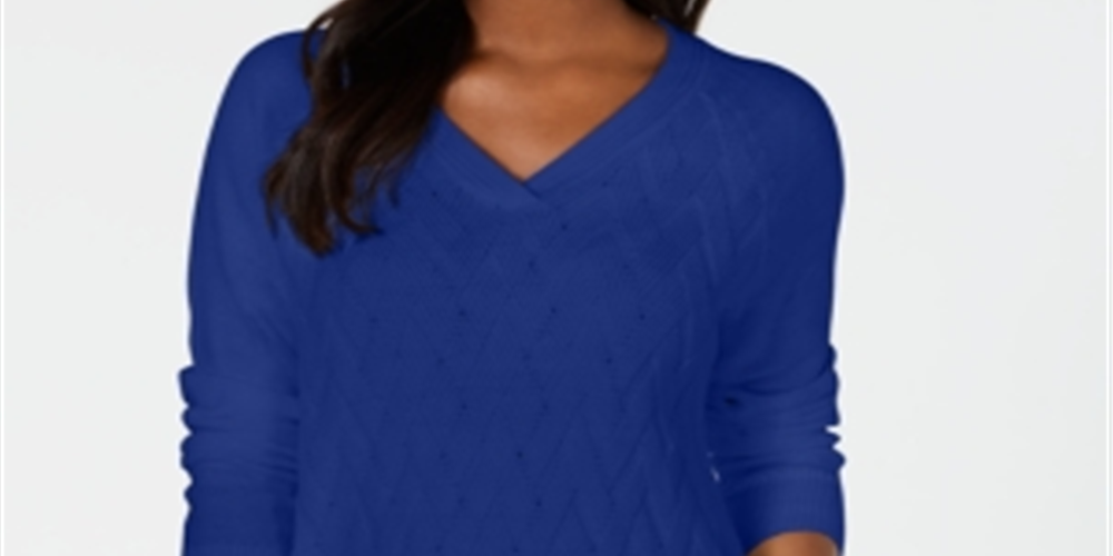 Karen Scott Women's Basket Stitch Sweater Blue Size Large