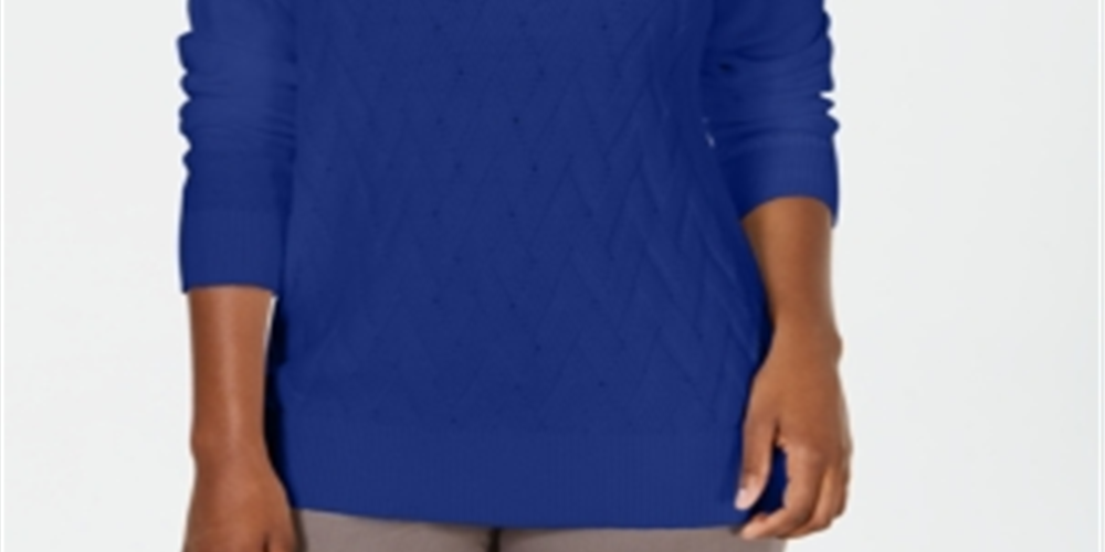 Karen Scott Women's Basket Stitch Sweater Blue Size Large