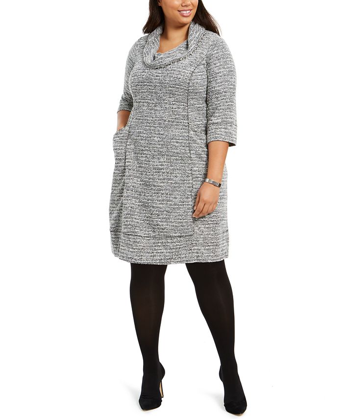 Robbie Bee Women's Plus Cowl Short Sweaterdress Gray Size 1X