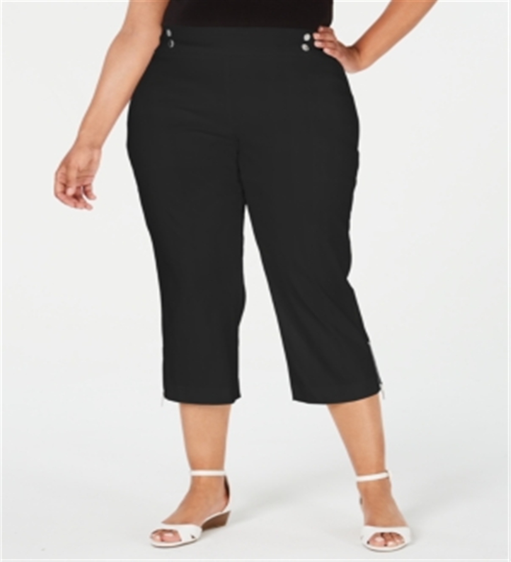 JM Collection Women's Pull on Zipper Hem Capri Pants Black Size 0X