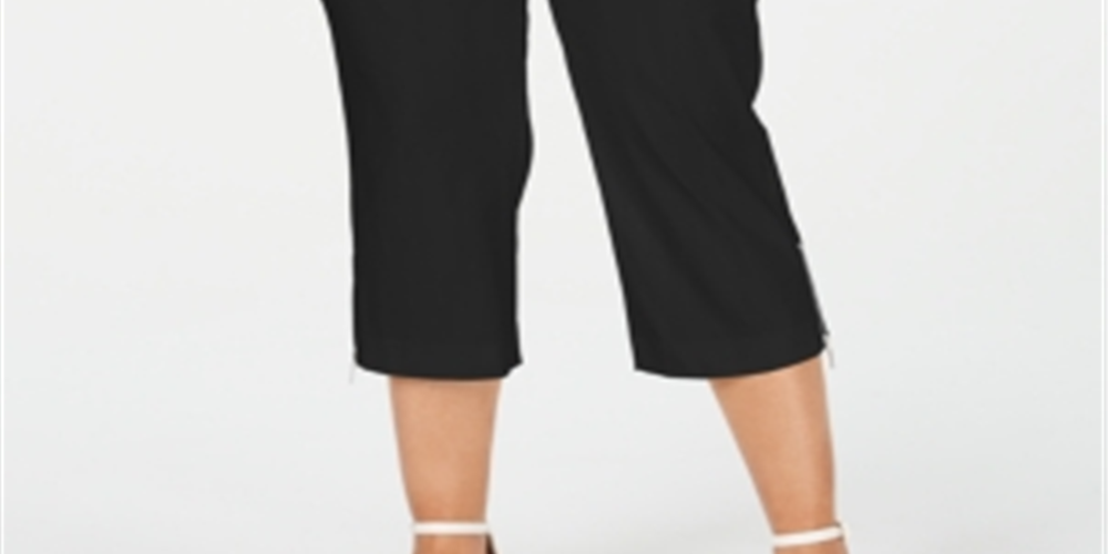 JM Collection Women's Pull on Zipper Hem Capri Pants Black Size 0X
