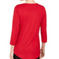JM Collection Women's Printed Scoop Neck Top Red Size -Petite S