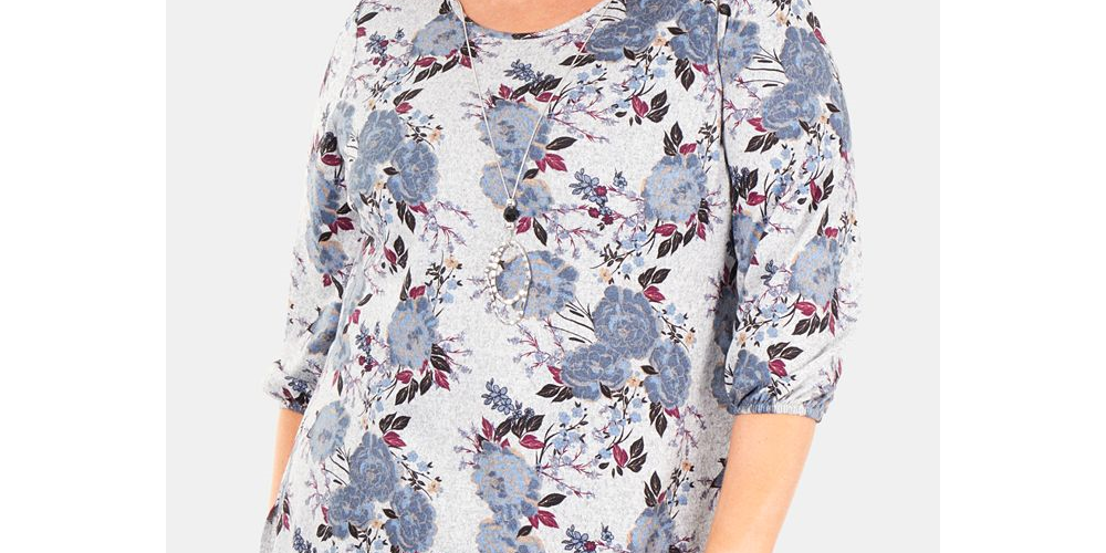 NY Collection Women's Plus High Low Top with Necklace Pink Size 1X