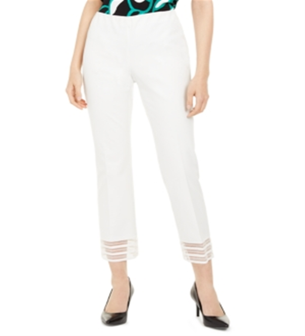Alfani Women's Lace Hem Ankle Pants White Size 4 Petite