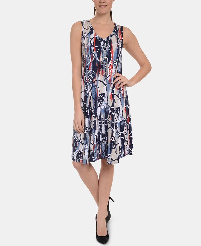 New York Collective Women's Sleeveless V Neck Godet Dress Blue Size Large