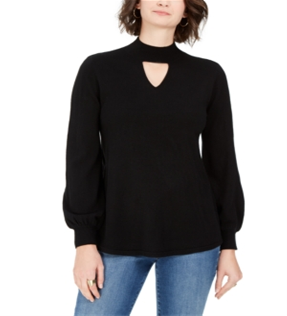 Style & Co Women's Mock Neck Keyhole Sweater Black Size Large