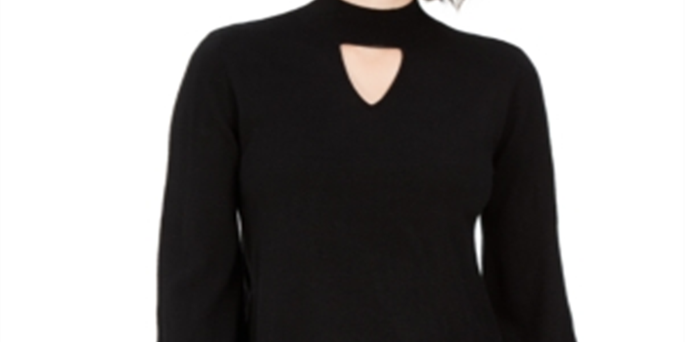 Style & Co Women's Mock Neck Keyhole Sweater Black Size Large