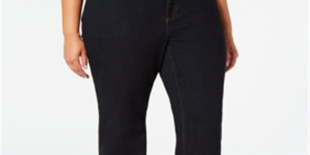 INC International Concepts Women's Tummy Control Straight Leg Jeans Black Size 18W