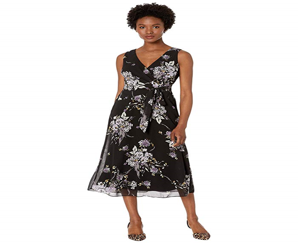 Ralph Lauren Women's Floral Sleeveless V Neck MIDI Sheath Evening Dress Black Size 14 Petite