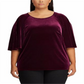 Ralph Lauren Women's Plus Velvet Flutter Sleeve T-Shirt Wine Size 2X
