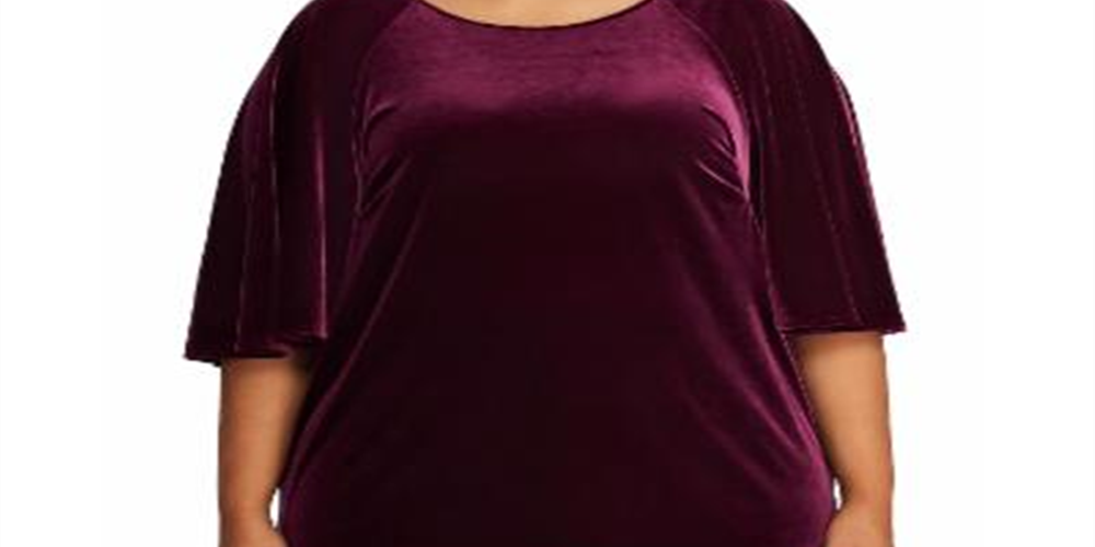 Ralph Lauren Women's Plus Velvet Flutter Sleeve T-Shirt Wine Size 2X