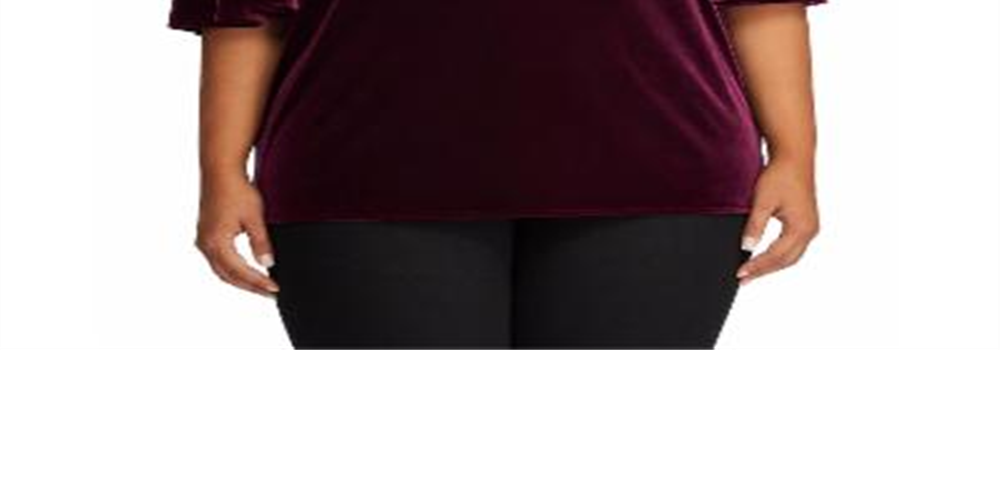 Ralph Lauren Women's Plus Velvet Flutter Sleeve T-Shirt Wine Size 2X