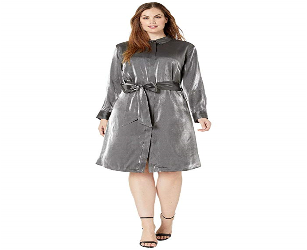 Ralph Lauren Women's Plus Satin Shirtdress Gray Size 18W