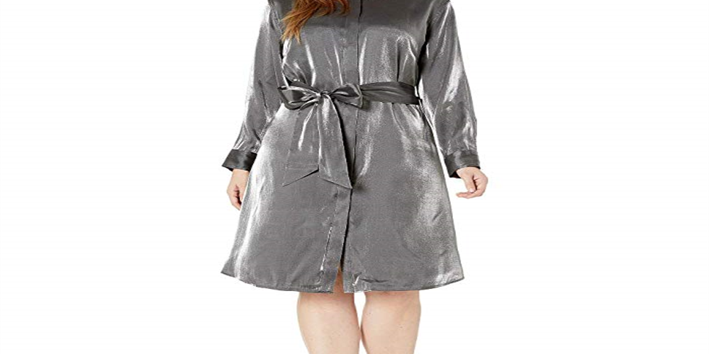 Ralph Lauren Women's Plus Satin Shirtdress Gray Size 18W