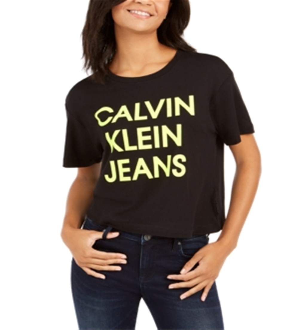 Calvin Klein Women's Jeans Cropped Logo T-Shirt Black Size XL