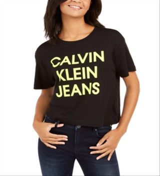 Calvin Klein Women's Jeans Cropped Logo T-Shirt Black Size XL