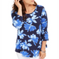 JM Collection Women's 3/4 Sleeve Floral Print T-Shirt Blue Size X-Small